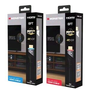 Monster High Speed 4K HDR HDMI Cable with Built-in LED Blue & Red LED 6ft Cord
